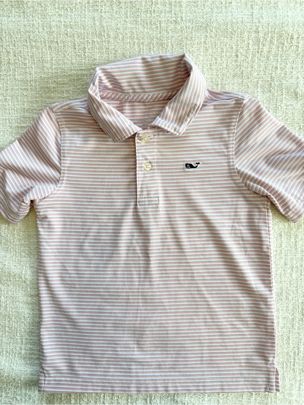 Vineyard Vines 3T Performance Peach/Blue/White Striped Polo